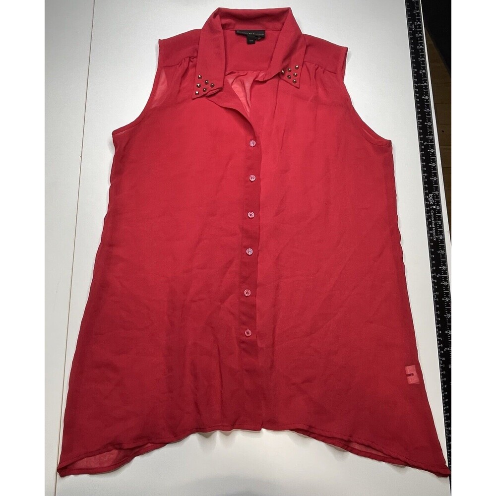 I Jeans By Buffalo Womens Sz Small Sheer Tank/Blouse Studded Collar